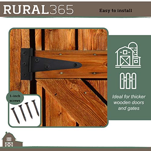 Rural365 Triangle Door Hinge 6 Pk - Light Duty 4 Inch T-Strap Farmhouse Style Door Hinges Matte Black Barn Door Hinges #TOP4