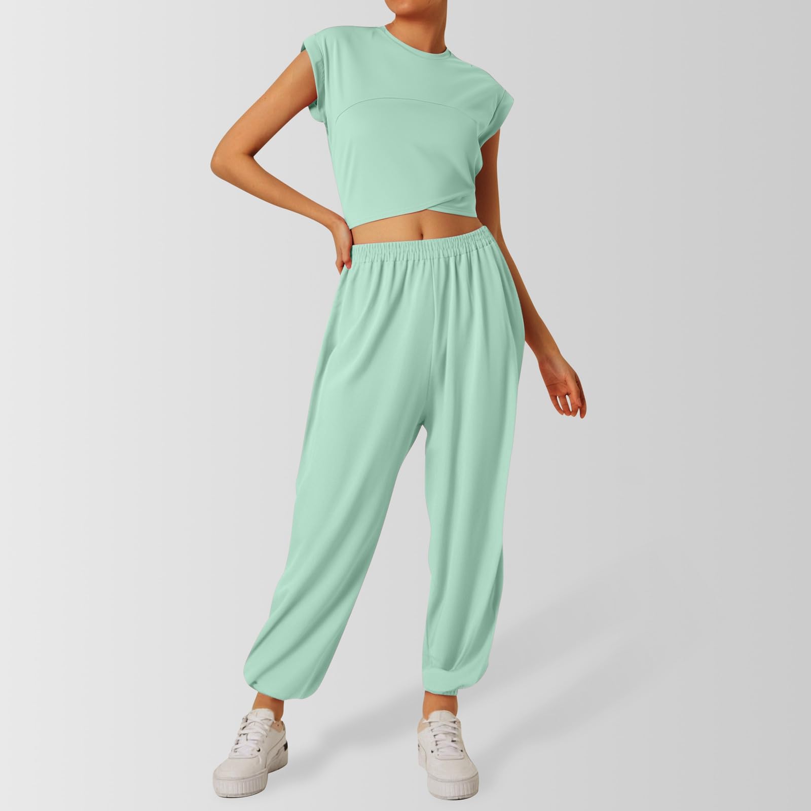 2 Piece Sets For Women Casual Summer Travel Vacation Outfits Short Sleeve Wide Leg Crop Pants Lounge Set Tracksuit