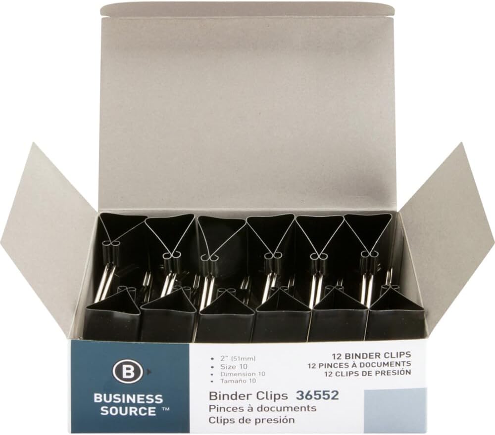 Fold-Back Binder Clips, Black, Large (Pack of 12)