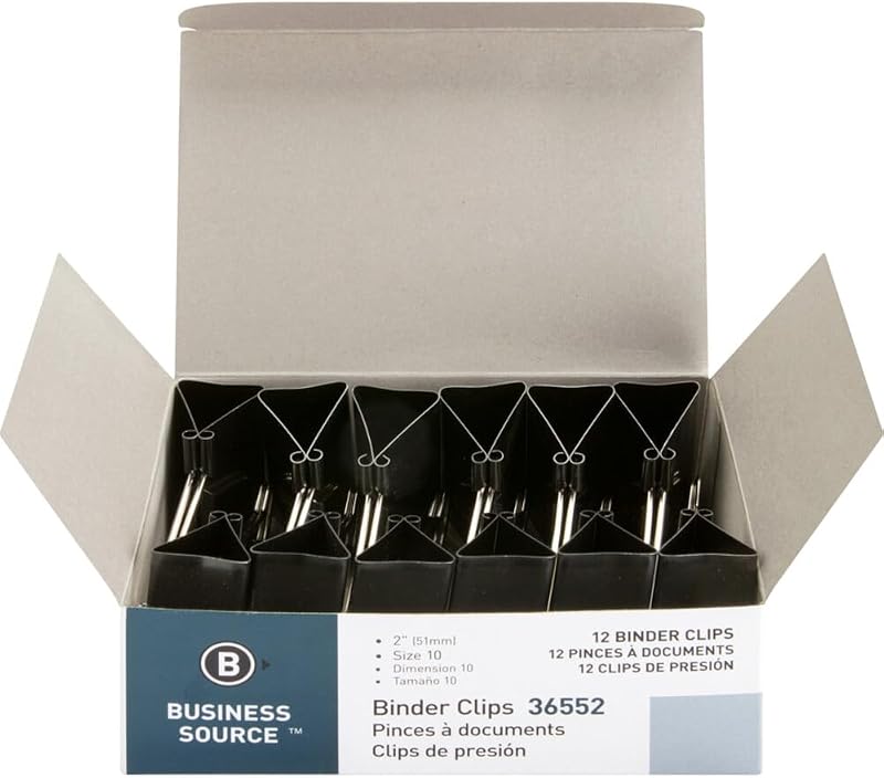 Fold-Back Binder Clips, Black, Large (Pack of 12)