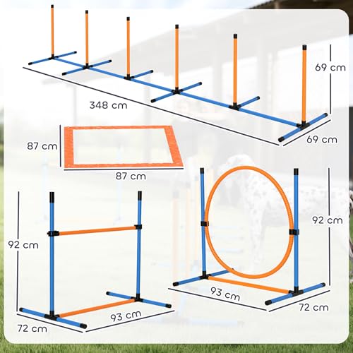 PawHut Agility Set Hunde 7-teilig Agility-Ausrüstung für Hundetraining Steckhürdenset mit Slalomstangen Sprunghoop 2 Bälle höhenverstellbar Hürden Koordinationstraining für Spiele Training