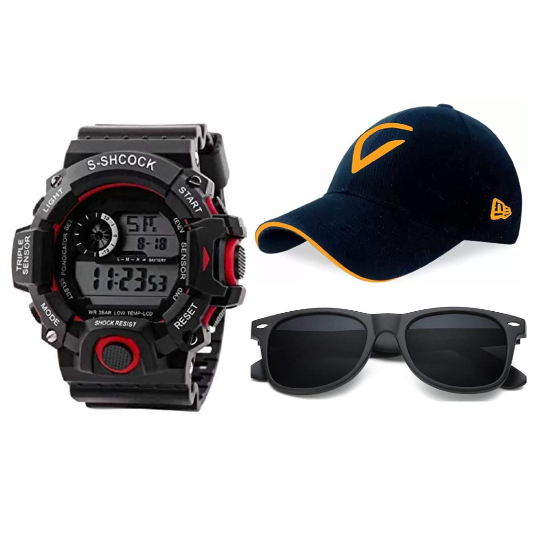PUTHAK Unequetrend Digital Sports Watch, Multi-Functional Watch for Boys & Men with Cap and Sunglasses, Combo Pack of 3- PTHK-2528 (B09S14692V) Amazon Price History, Amazon Price Tracker