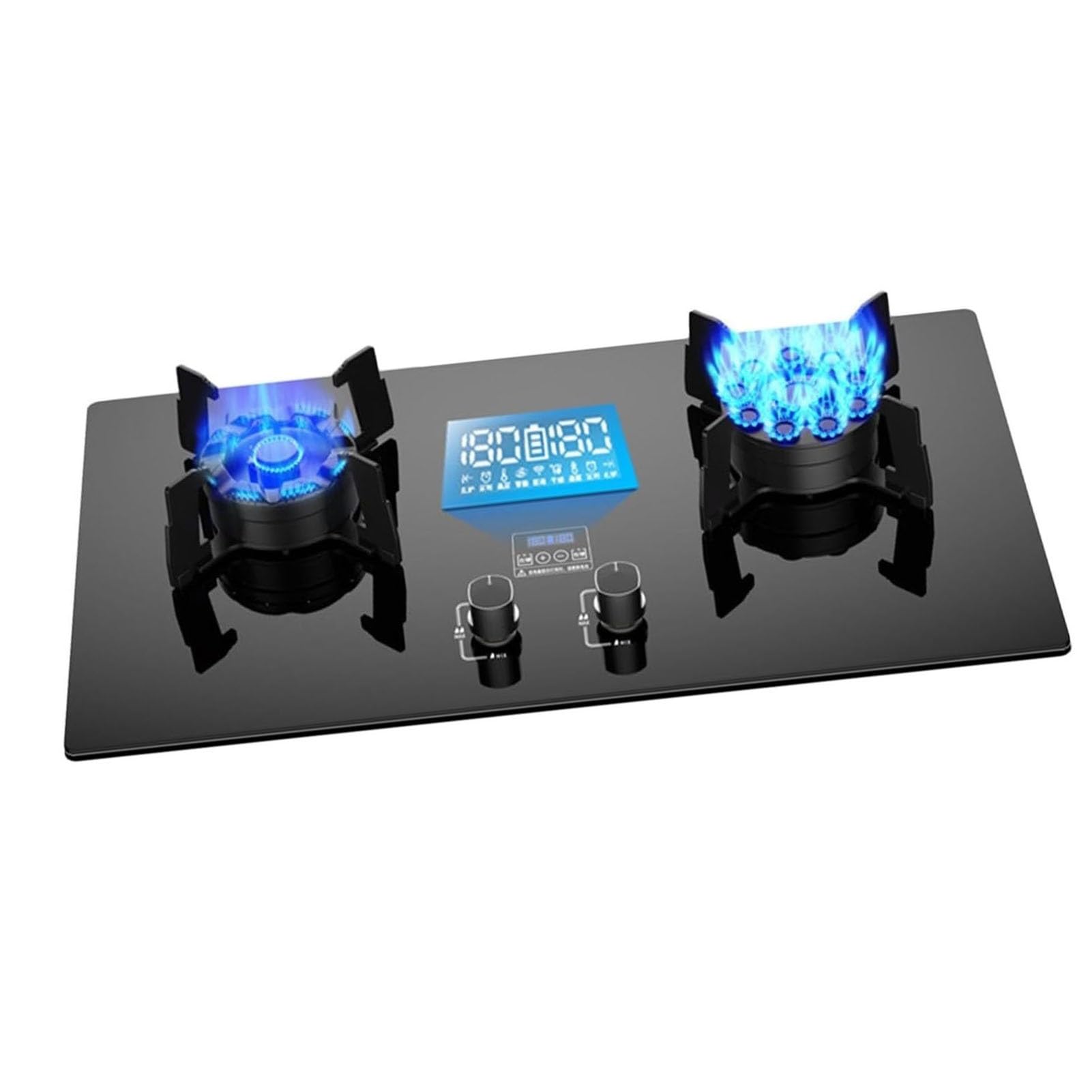 THEGA Cucina A Gas 2 Fuochi - Stufa A Gas da 5, KW, Timer Doppio 180 Minuti, Dispositivo di Protezione Contro Lo Spegnimento Accidentale della Fiamma(Black,NG)
