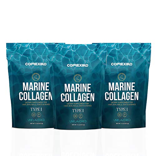 CORREXIKO Premium Marine Collagen Peptides - Wild Caught Fish from Canada (Not Farmed), Protein Powder for Skin, Hair, Nails, Joints & Bones & Digestive Health - Hydrolyzed (Unflavoured) 15oz x 3 pack