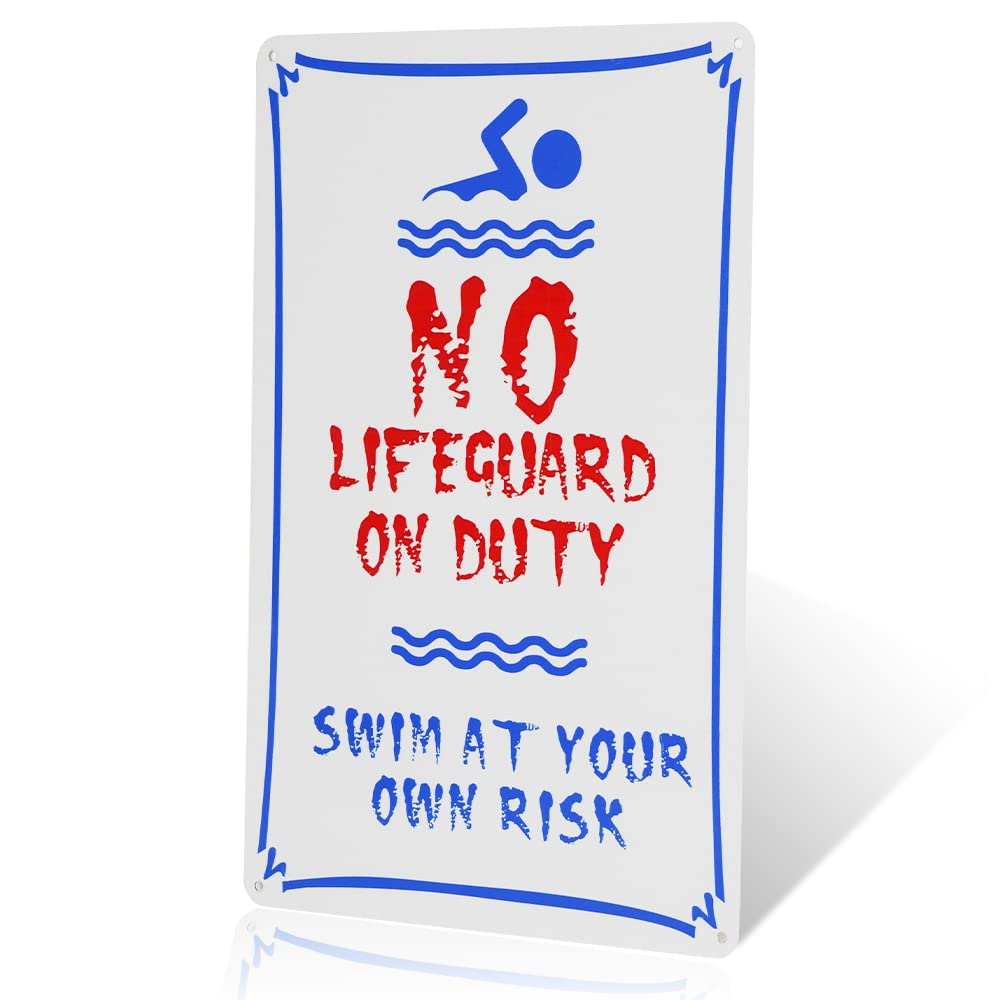 Funny Pool Rules Sign, Metal Swimming Pool Safety Signs, Humorous Outdoor Decor, 12x8 inches (black)