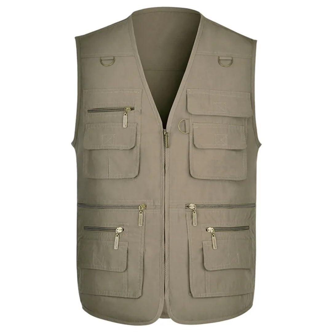 Chalecos de pesca sueltos de malla para hombre, con cremallera y múltiples bolsillos, de secado rápido, para exteriores