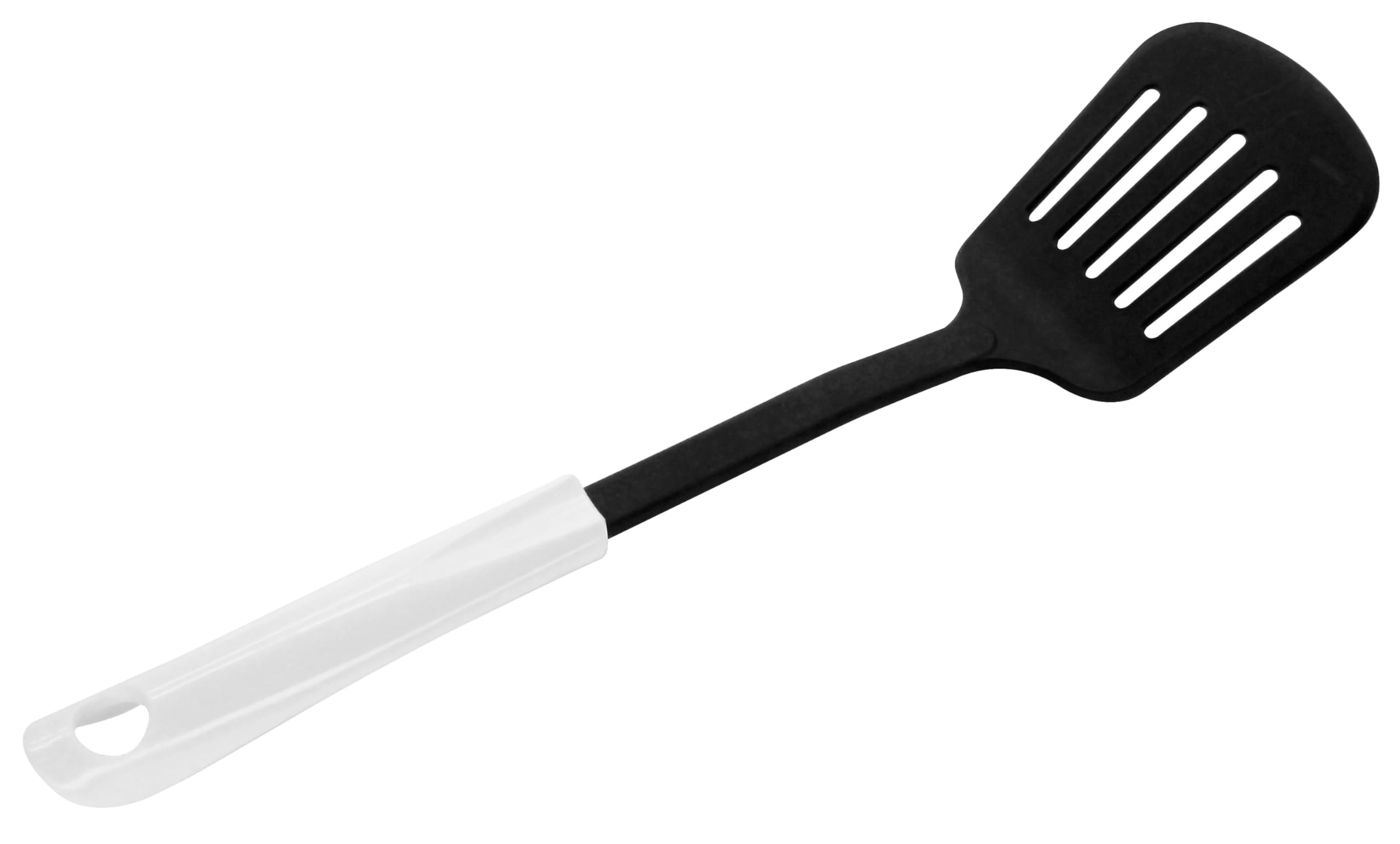 Fackelmann ARCADALINA Slotted Turner, Flipping & Turning, Cooking Spatula, Fish Slice, Burger Flipper, Egg Turner, Anti-Scratch, Non-Stick, Heat-Resistant, Dishwasher Safe, Black & White, 33.5x8x4.5cm