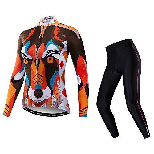 Weimostar Conjunto feminino de camisa de ciclismo de manga comprida para primavera outono 3D acolcho