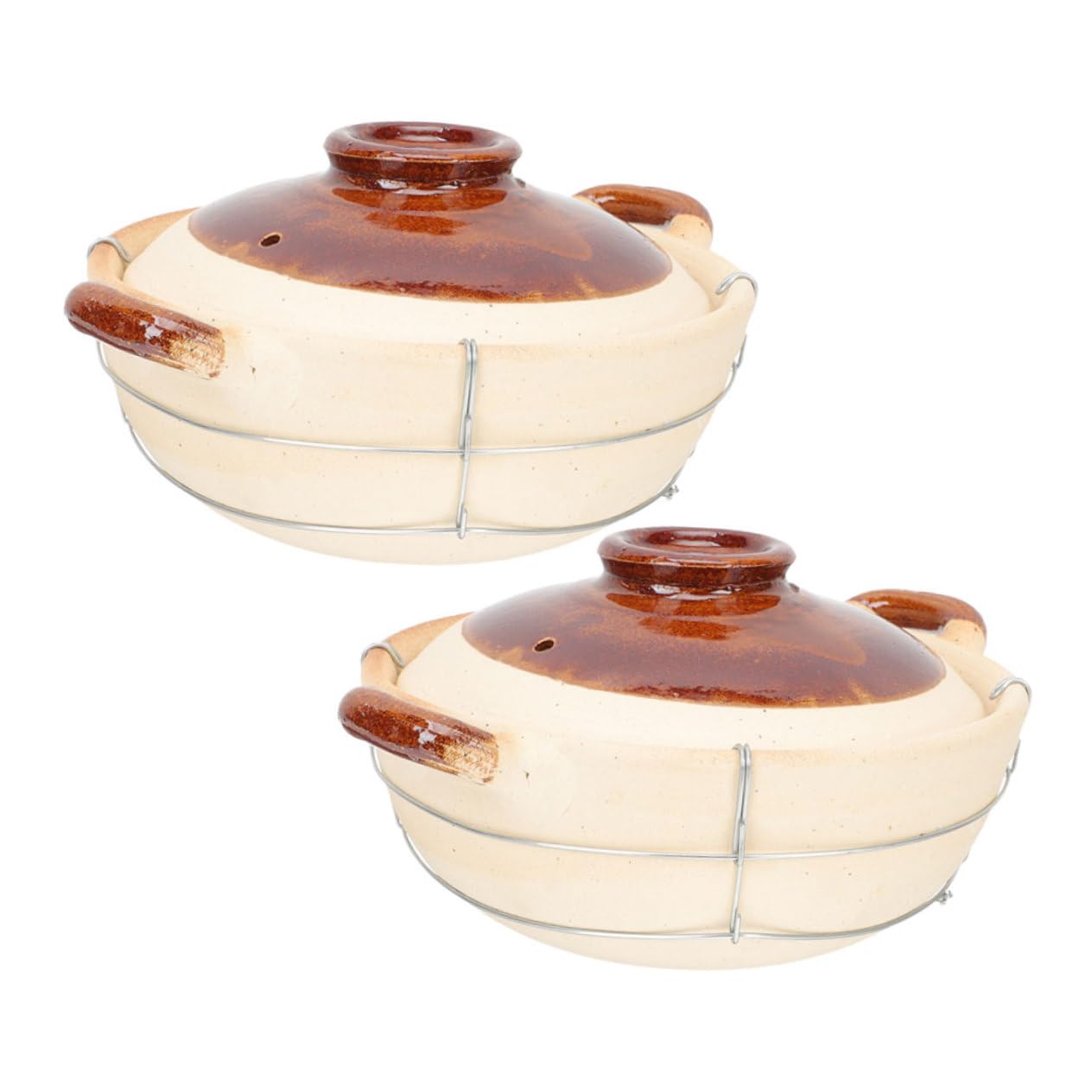 TOYANDONA 2 piezas Cazuela de Barro con Tapa Resistente Altas Temperaturas para Estofados y Sopas Olla de Arcilla Versátil para Horno de Unidades con Mango para Cocina Casera