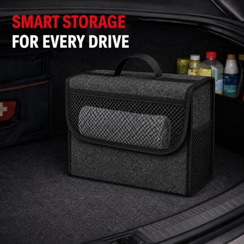 Image of JVCV Car Trunk Boot Organizer, Car Storage and Organizer Anti Slip Car Accessories Organizer for Car, Suv, Sedan, Truck, Minivan Anti Slip Bottom | Front & Side Mesh Pockets (Small).