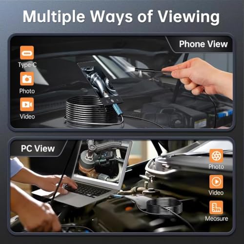 Image of ETZIN Dual Lens Industrial Endoscope, 1080P Digital Borescope Inspection Camera with 7.9mm IP67 Waterproof, Sewer Camera with 4.3 inch LCD Screen, 7 LED Lights,16.5FT Semi-Rigid Cable, EPL-1341IM