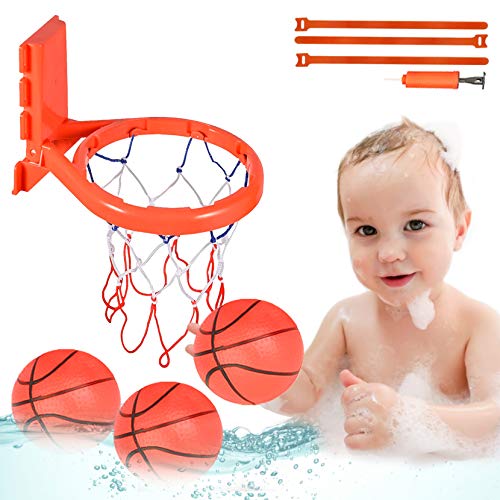 aovowog Agua Juguete de baño Juego de Pesca y Canasta Baloncesto Infantil Bañera y 3 Bolas, 3 Peces flotantes de Goma y 1 Barras Regalo para Niños Niñas(8 Peces)