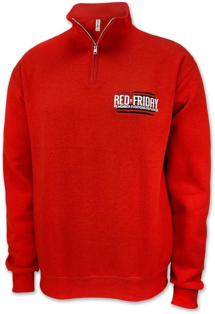 Armed Forces Gear RED Friday Unisex Embroidered Fleece 1/4 Zip (Red)