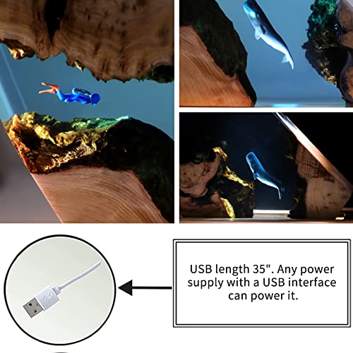 Fedita Epoxy Resin Lamp With Gift Box, Ocean Shark Night Light, Artisan Resin Table Lamp With Base, Aesthetic Whale Divers Desk Lamp, Decorational Father's Day Gift For Office Desktop& Bedroom Decor #TOP5