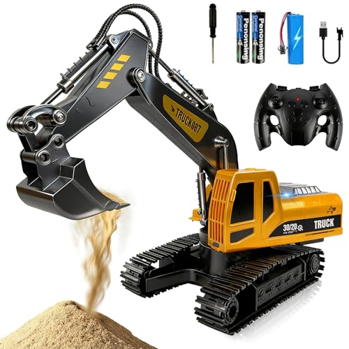 Gozuein Excavadora Teledirigido Juguete con Luz y Sonido – Excavadora RC 2.4 GHz con Batería Recargable, Juguete Construcción Regalo para Cumpleaños o Navidad