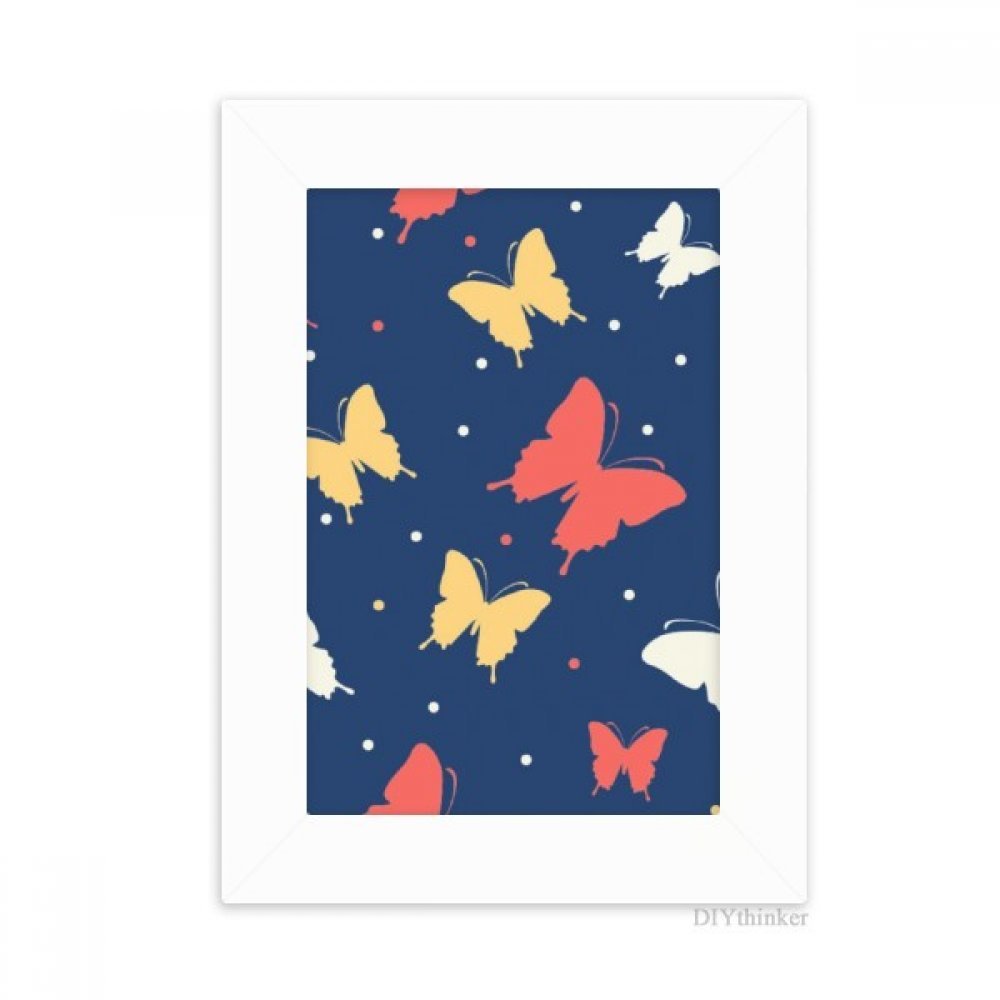 Mariposa de colores en puntos de escritorio marco de la foto pintura blanca 5x7 pulgadas arte