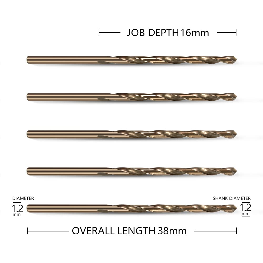 HUAZHICHUN 10PCS Size 1.2mm,M42 8% Cobalt,Metric Drill bit Set, HSS Drill Bits Kit with Storage Case for Steel, Aluminum, Soft Alloy Steel,Copper, Wood, Plastic,