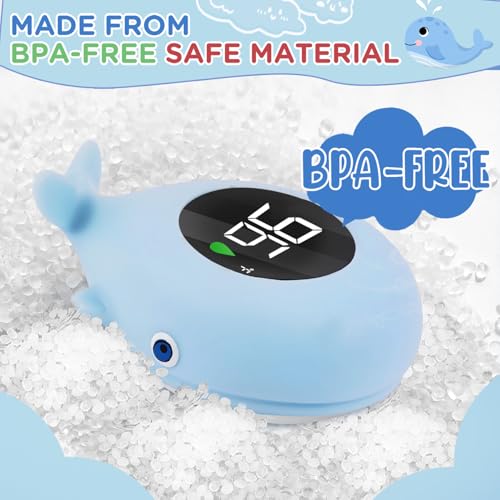 Image of Whale Baby Bath Thermometer Newborn, Safety Baby Water Thermometer & Room Temperature Alert with 3-Color LED, Floating Digtal Bathtub Temperature Toy Gift for Infant, Toddler