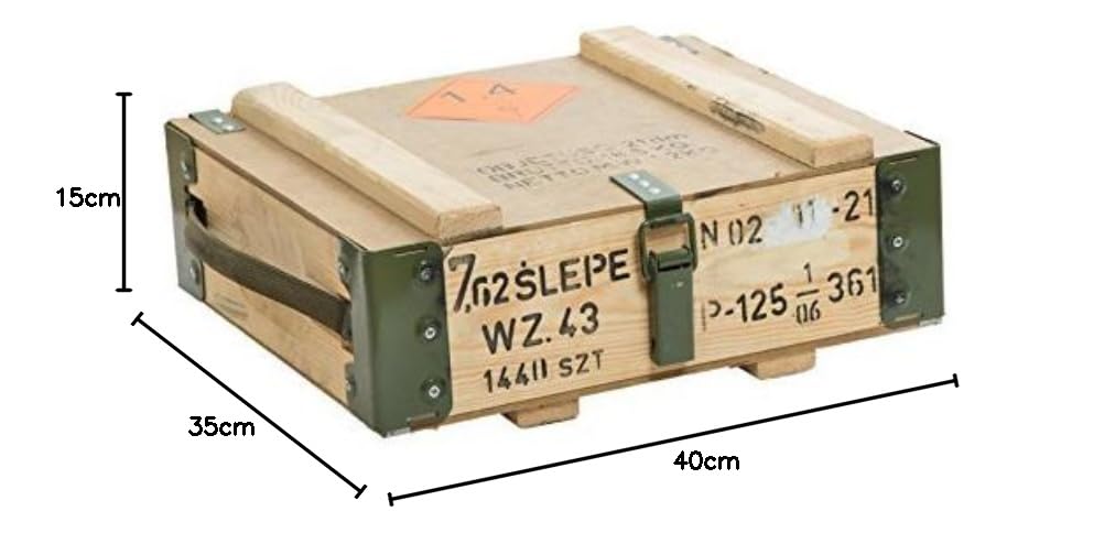 Caja de Munición 7.62slepe - Almacenamiento Militar (47x35x15cm) - Cajón de Madera Estilo Vintage Shabby