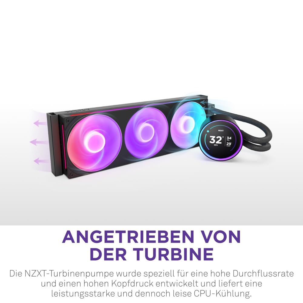 NZXT Kraken Serie – AIO CPU-Flüssigkeitskühler – Anpassbares LCD-Display – Hochleistungs-Lüfter – Kompatibel mit Intel® & AMD® Sockel – Elite 360 RGB – Schwarz