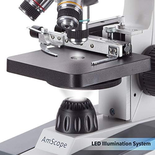 AmScope - Compound Student Microscope, 40X-1000X, Monocular Head, All Glass Optics, LED, All Metal Framework, Cordless Capable Beginner Microscope - M150C