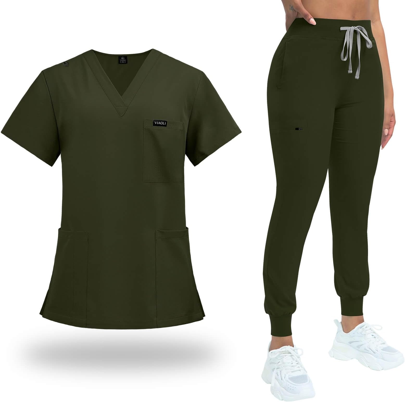 VIAOLIScrubs for Women Set Classic V-Neck Top and Yoga Jogger Pant Medical Nursing Uniform Scrubs Set Clearance