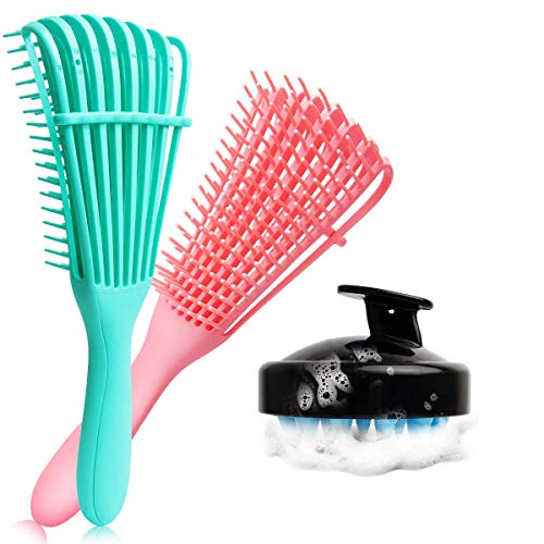 3 Pack Detangling Brush Set, Detangler Brush for Natural Black Hair Curly Hair, Dry and Wet, Hair Scalp Massager Shampoo Brush, Hair Detangler for Afro America 3A to 4C Wavy/Coily/Oil/Thick/Long