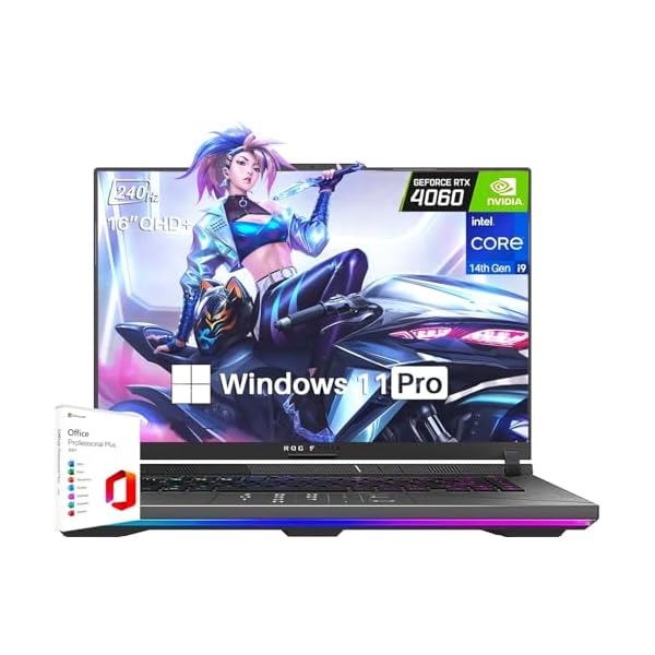 ASUS ROG Strix G16 Gaming Laptop, 16″ QHD+ 240Hz WQXGA Display, 14th Gen i9-14900HX, 32GB DDR5, 1TB SSD, GeForce RTX 4060 8GB GDDR6, Backlit KB, Windows 11 Pro & Microsoft Office Lifetime License