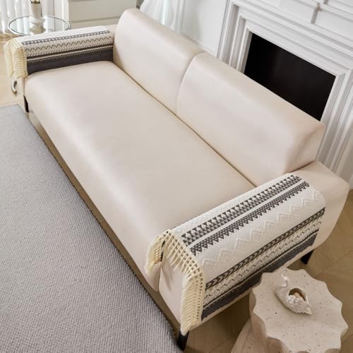 Image of HOMETHREADS Innovative European Premium Style Anti Slip Cotton Sofa Cover Mat with PVC Backing for Non-Slip Comfort (Grey, 2Pc Armrest Mat | 70x50cm)