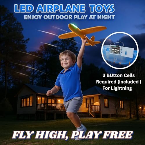 Image of GRAPHENE Kids Airplane Toy Large Throwing Foam Plane Glider Flying Aeroplane for Kids 17.5inch Led Light 2 Flying Mode Paper Airplane Launcher Aircraft Toy for Outdoor Gift for 5-14 Years Boys Girls