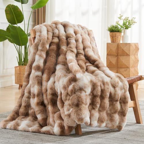 NEWCOSPLAY Faux Fur Thick Bubble Throw Blanket for Couch, Tie Dye, 50"x60"