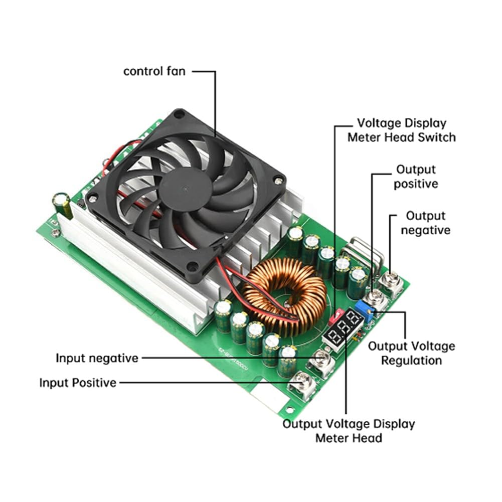 Convertisseur DC-DC Réglable 1500W 50A Entrée 15-90V Sortie 2.5-72V Module d'alimentation à Découpage Régulateur de Tension sans Boîtier