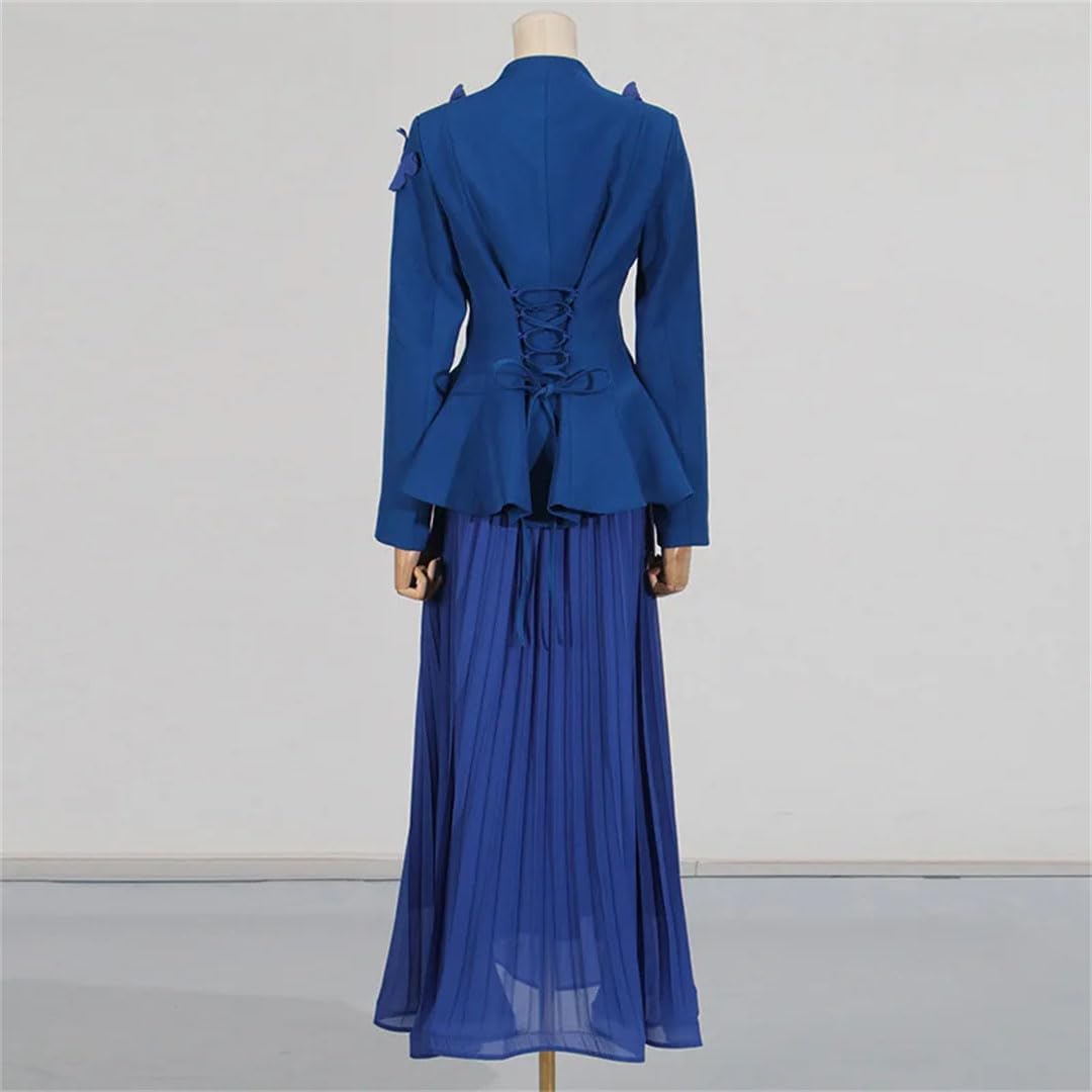 Femmes blazer costume manteau jupes plissées en mousseline de soie robe longue de soirée formelle ensemble 2 pièces
