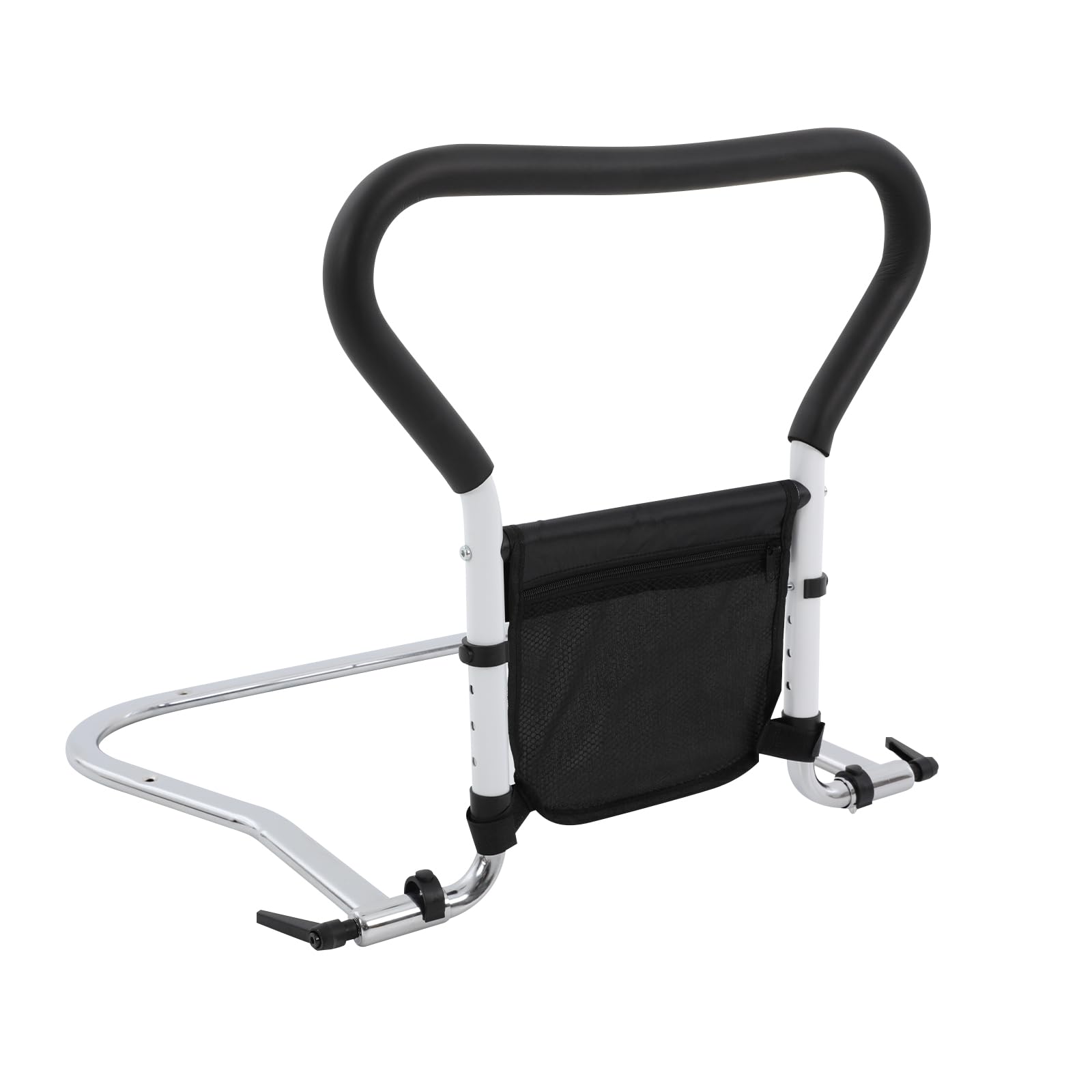Pomoc przy wstawaniu łóżka dla seniorów, regulacja 49-56 cm, stelaż ze stali węglowej, składana poręcz bezpieczeństwa, maks. 136 kg, z torbą do przechowywania, ochrona przed wypadnięciem, dla osób