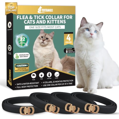 YOTANGO Flea Collar for Cats, Cat Flea and Tick Collar, 4 Pack, 32 Months | Waterproof, Adjustable Breakaway Design for Cats and Kittens. Four Collars Provide up to 32 Months and Start Within 24 Hours.