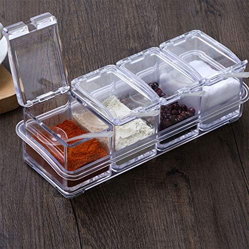 4 PCS Seasoning Box, Transparent Seasoning Box Seasoning Storage Container with Spoons for Spice Salt Sugar Cruet, Condiment Jars