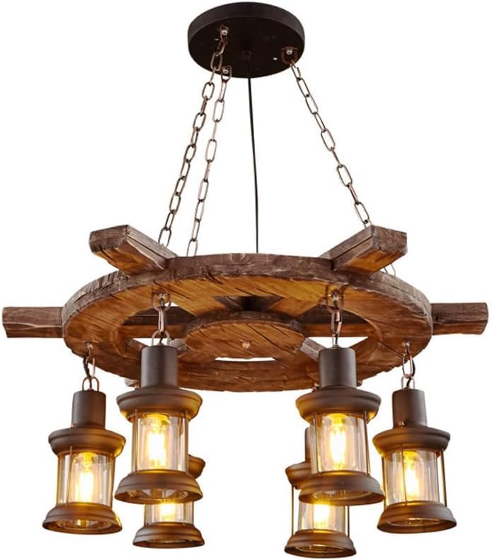 Lustre en bois de bateau antique, suspension de haute qualité en fer