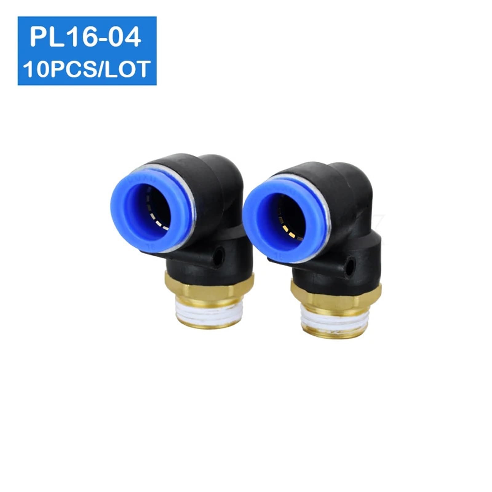 Conector Rapido Aire Comprimido 10 Uds. En forma de L PT 1/2 "macho roscado a tubo 16mm Ajuste rápido neumático PL16-04