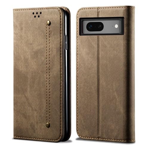 Étui Google Pixel 6 kaki housse portefeuille en toile et cuir avec porte-cartes