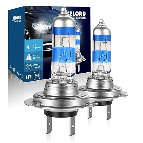 XELORD H7 55W 12V Alogena Lampadine,5000k Bianco Caldo per Fari,Abbagliante/Anabbaglianti Lampada Auto Motociclo,2 Lampade