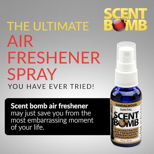 Image of Scent Bomb Air Freshener Spray, Long-Lasting Odor Eliminator - Effective Deodorizer for Home & Car, Fresh Room Spray for Kitchen, Bathroom & Smell Neutralizer - 1 oz Pack of 4, Sandalwood Scent
