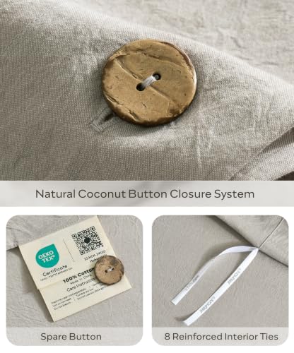 Image of JELLYMONI 100% Washed Cotton Natural Gray Duvet Cover Cal King | OEKO-TEX Certified, Soft, Breathable Linen-Look Bedding with Natural Wrinkle Texture, Button Closure, 3-Piece Set, 104 inchx98 inch
