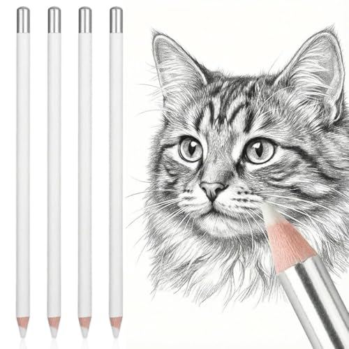 KAHZOR 4 PCS Stylo Gomme de Precision, Gomme Blanche pour Croquis et Révision, Crayon Dessin Professionnel Obtenir Des Effets de Croquis Fins et Des Retouches Précises pour Croquis, Artistes, École