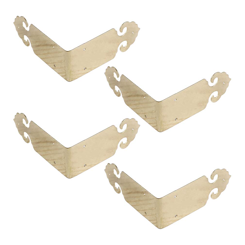 Tiazza Gold 4Pcs Vintage Pure Copper Corner Protectors Braces Antique Brass Decorative Corner Guard Edge Cover (Gold)