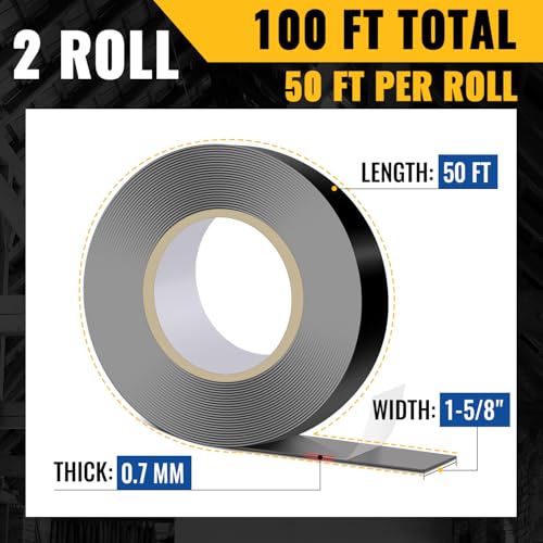 Image of VIVIDA Butyl Joist Tape for Decking 1-5 /8 inch x 50' (2 Roll), Waterproof Deck Joist Butyl Sealant Tape for Wood Beams, Roof