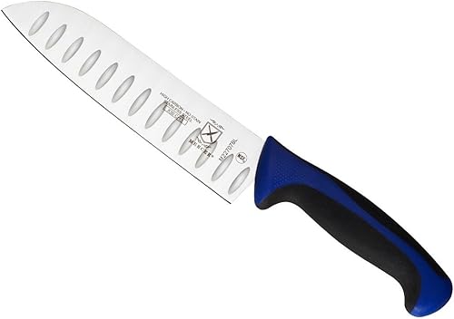 Mercer Culinary Millennia Colors - Cuchillo Santoku con borde Granton de 7 pulgadas, color azul