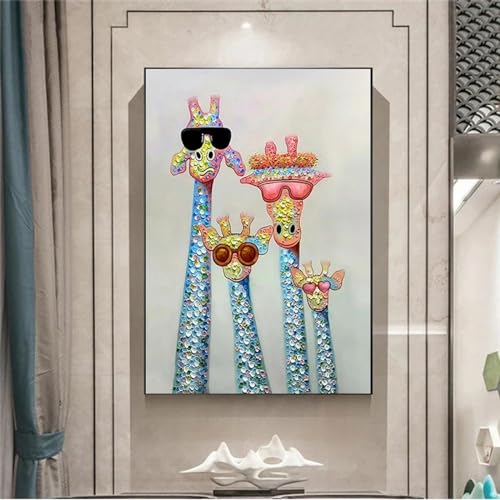 Peinture sur toile de girafes au design soigné, art mural élégant de 50x70 cm sans cadre