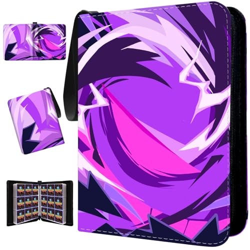 Trading Card Binder for TCG Cards 9-Pocket Portable Card Collector Ablum Holder Book Fits 900 Cards with 50 Removable Sleeve Waterproof Card Binder Display Storage Carrying Cases for TCG-Purple