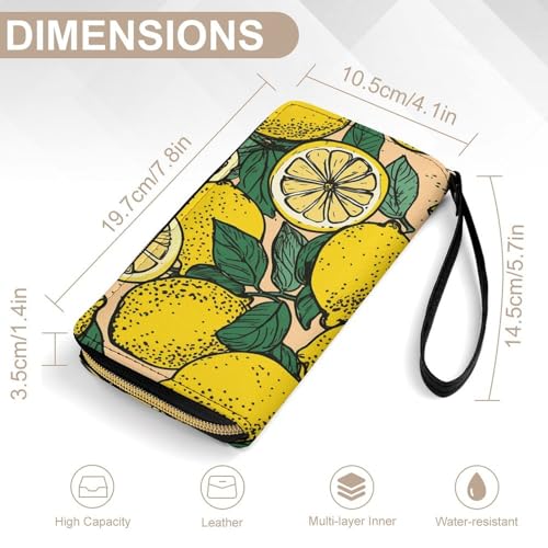 Yellow Lemon Leather Wallet Smooth Zip Around Clutch Wristlet Travel Long Soft Purse for Women2