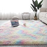 Wongfon Rainbow Area Teppiche für Mädchen Zimmer, moderne flauschige bunte Teppiche niedliche Bodenteppiche, Shaggy Spielmatte für Kinder Baby Mädchen Schlafzimmer Kinderzimmer Home Decor